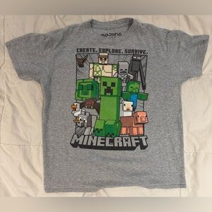 Minecraft: Kids Graphic T-Shirt “Create. Explore. Survive.” Gray-Size 5/6